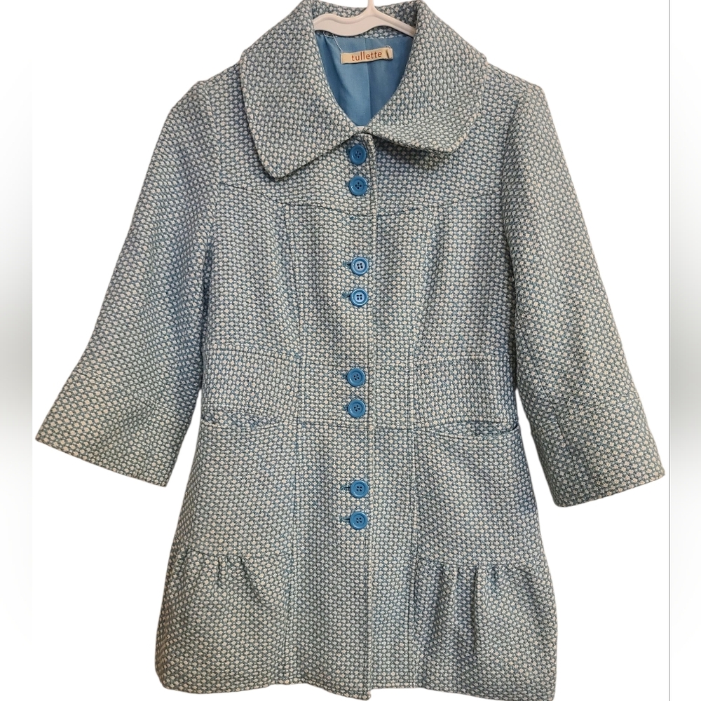 Tulette Dress‎ Coat Tweed Blue And Cream Girls Size M